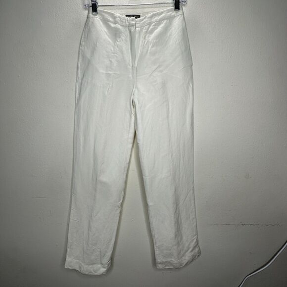 Kate Hill Petit White Linen High-Rise Flat Front Side Pockets Dress Pants 2P - Picture 14 of 14